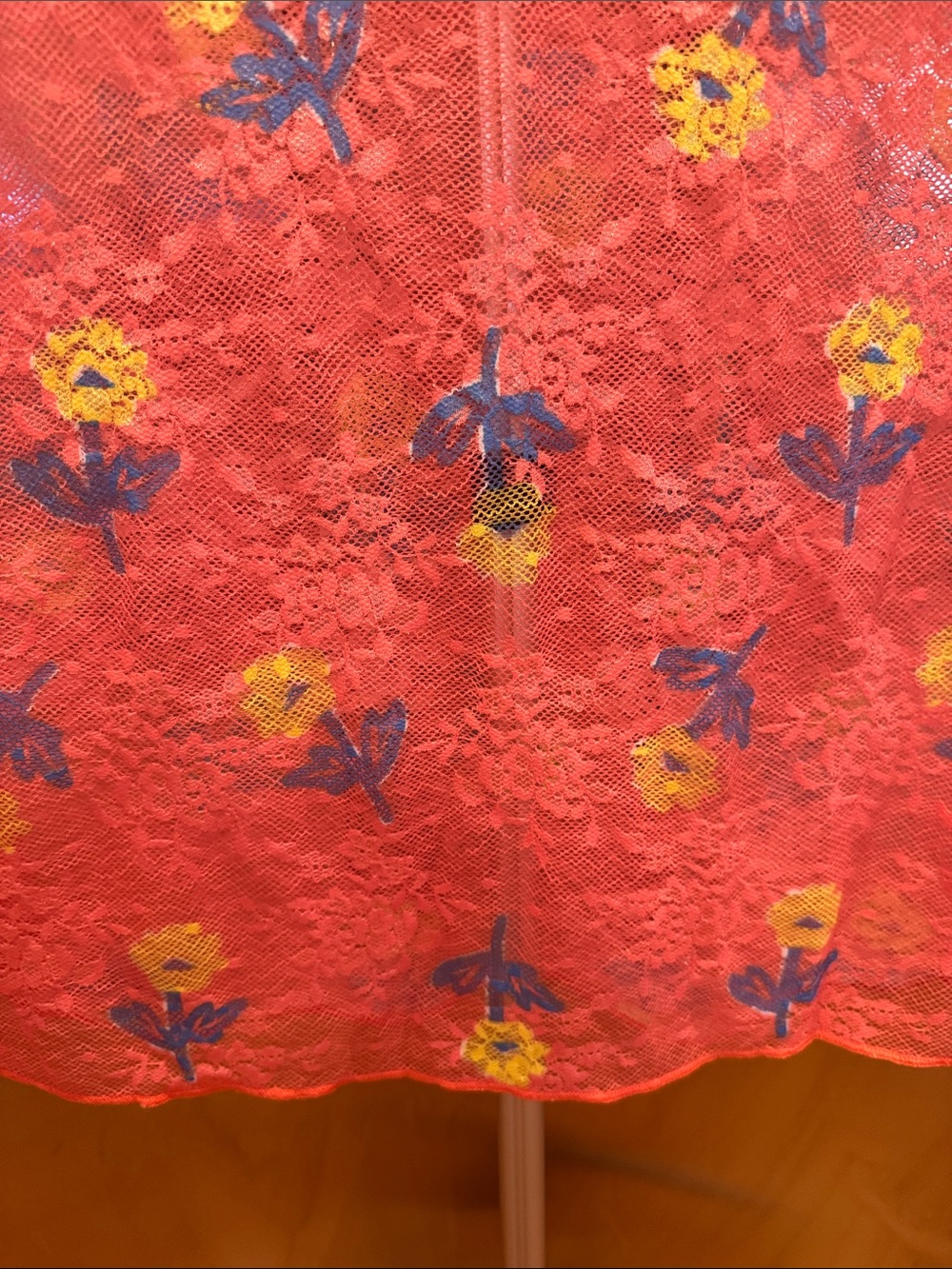 Umgee Coral Lace Floral Mesh Top with Yellow & Blue Accents - Picture 6 of 9